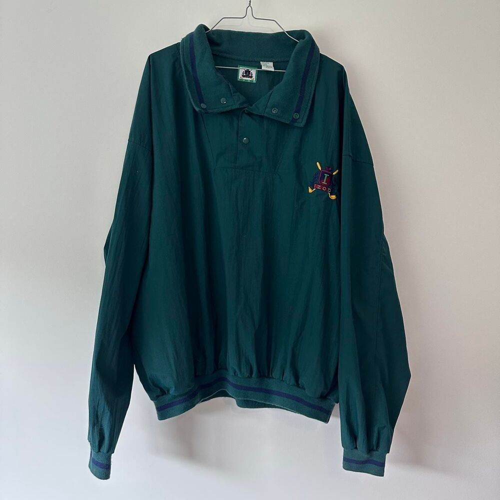 Vintage 90s Izod Retro Golf Pullover Windbreaker Jacket Green Large